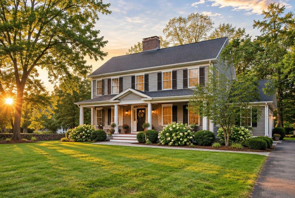 Massachusetts home at sunset